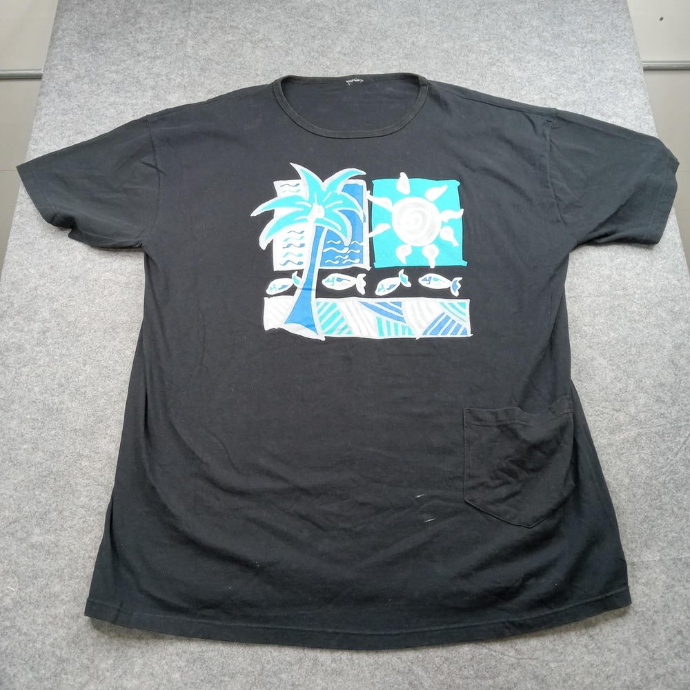 Vintage Beach Top Shirt Womens 2XL Pocket Palm Tree Sun Fish Tropical‎ Beach